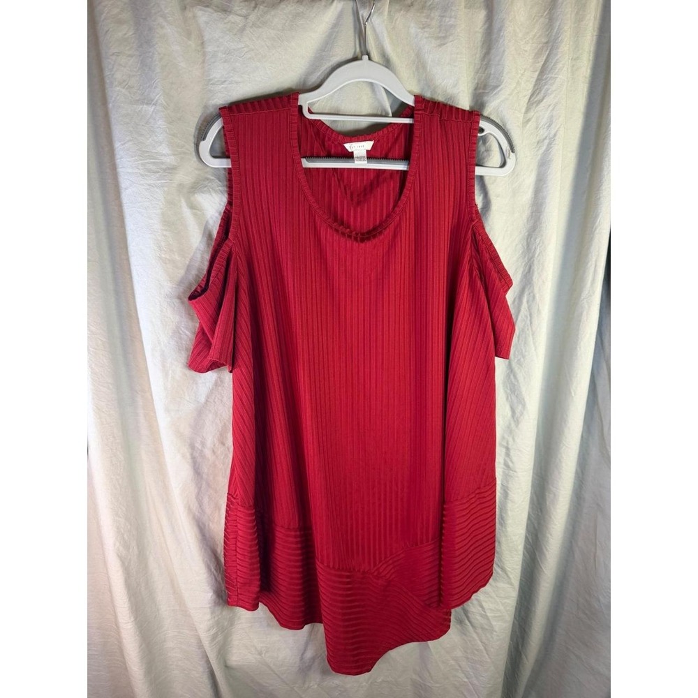Est. 1946 Womens Red Ribbed Cold Shoulder Asymmetrical Hem Tunic Top 18/20W